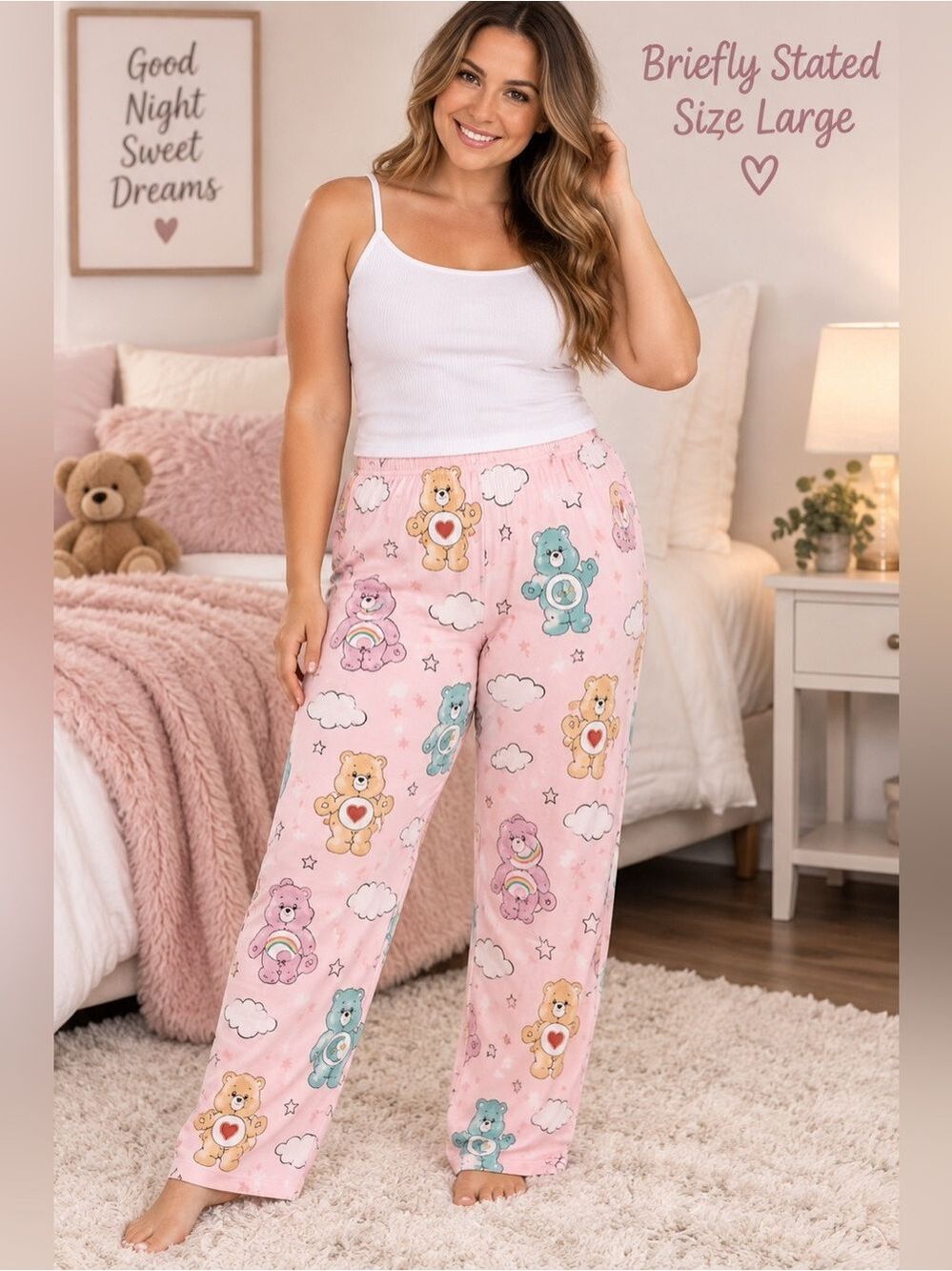Briefly Stated Care Bears Pink Pajama Pants Size Large 12/14